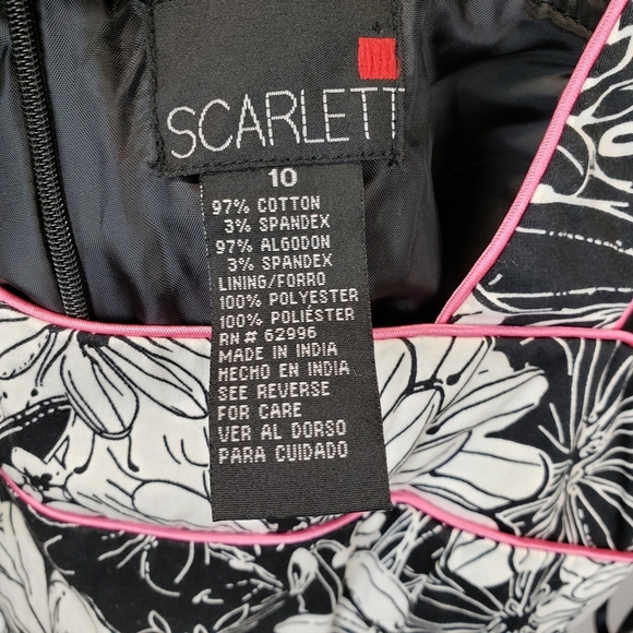 Scarlett vintage floral black white with pink piping fit and flare dress size 10 - Picture 6 of 8